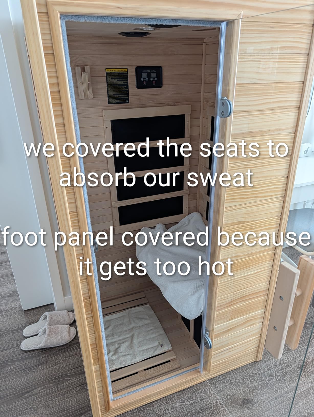 Mini Sauna 1 Person Far Infrared Sauna for Home, 4.9ft Space Saving Indoor Sauna with Front-Opening Glass Door, Natural Spruce Wood Dry Spa, 900W Rapid Warm-Up, Bluetooth, Cup Holder & LED Light customer photo 1