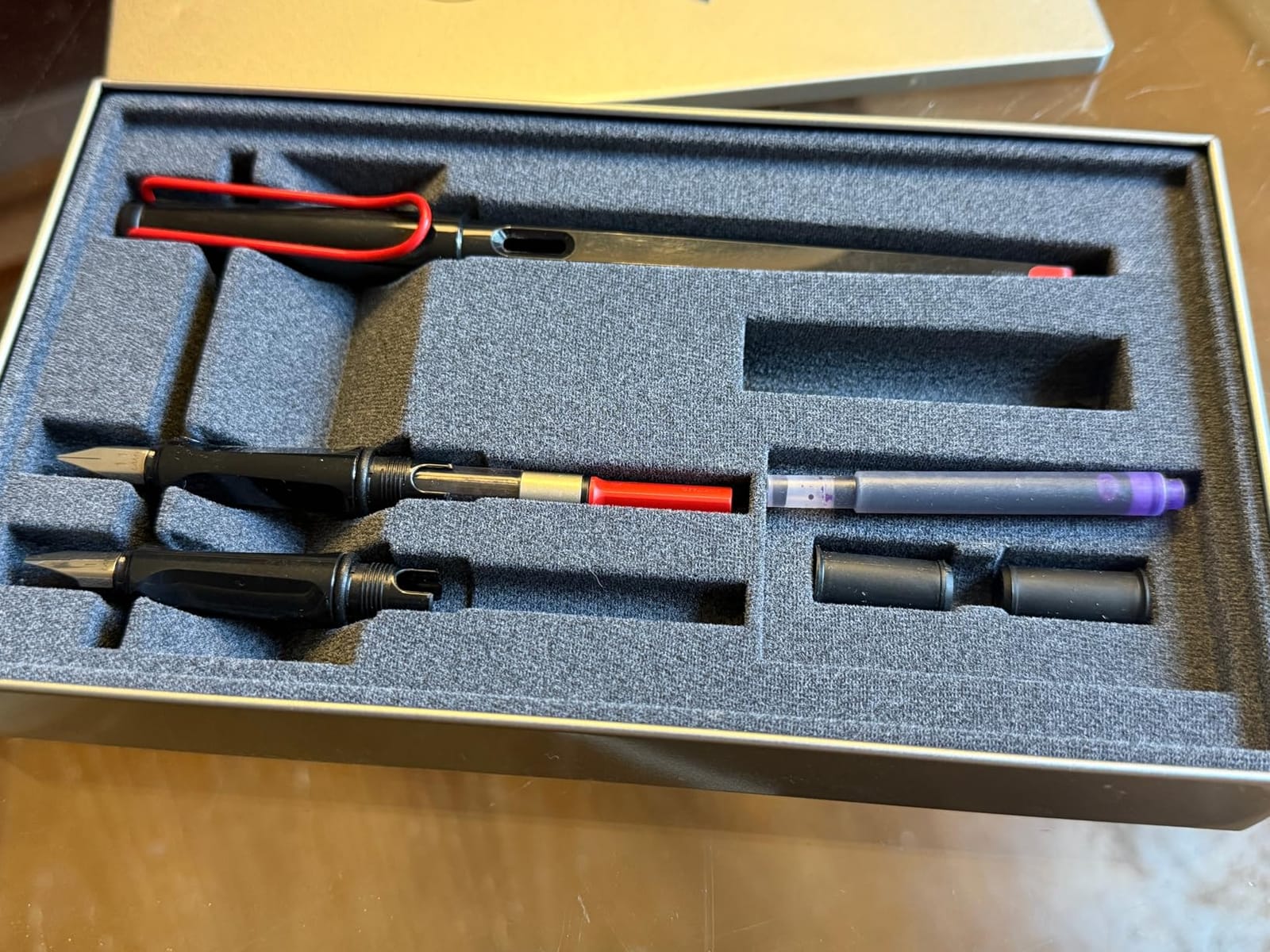 Lamy joy black calligraphy fountain pen set - fountain pen with 3 different nibs (1.1/1.5/1.9 mm) - calligraphy pen with ribbon nib & ergonomic grip - incl. 5 T 10 blue ink cartridges customer photo 2