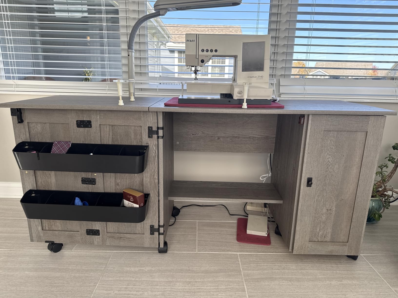 Sauder Folding SewingTable & Craft Cart Storage Cabinet, in Soft White customer photo 1
