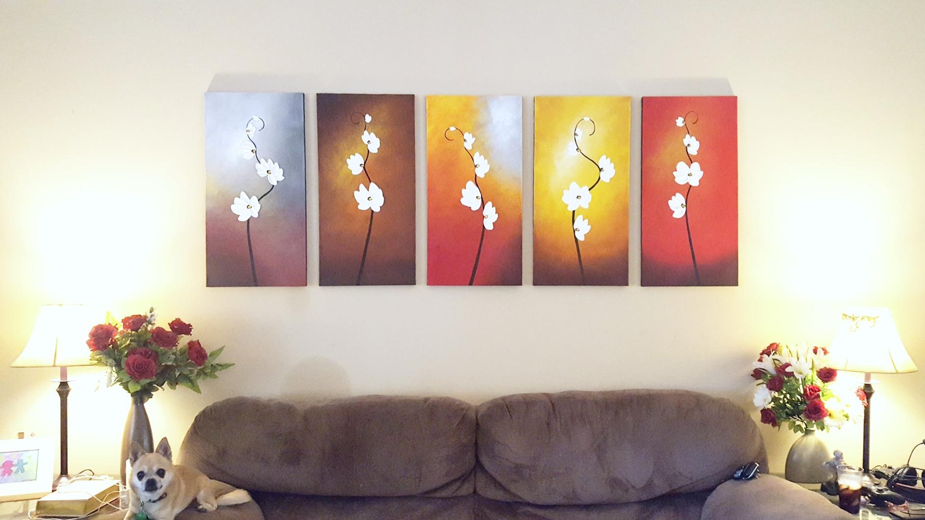 Wieco Art Colorful Flowers Oil Painting on Canvas Wall Art Ready to Hang for Living Room Bedroom Home Decoration Modern 5 Piece 100% Hand Painted Gallery Wrapped Contemporary Abstract Floral customer photo 1