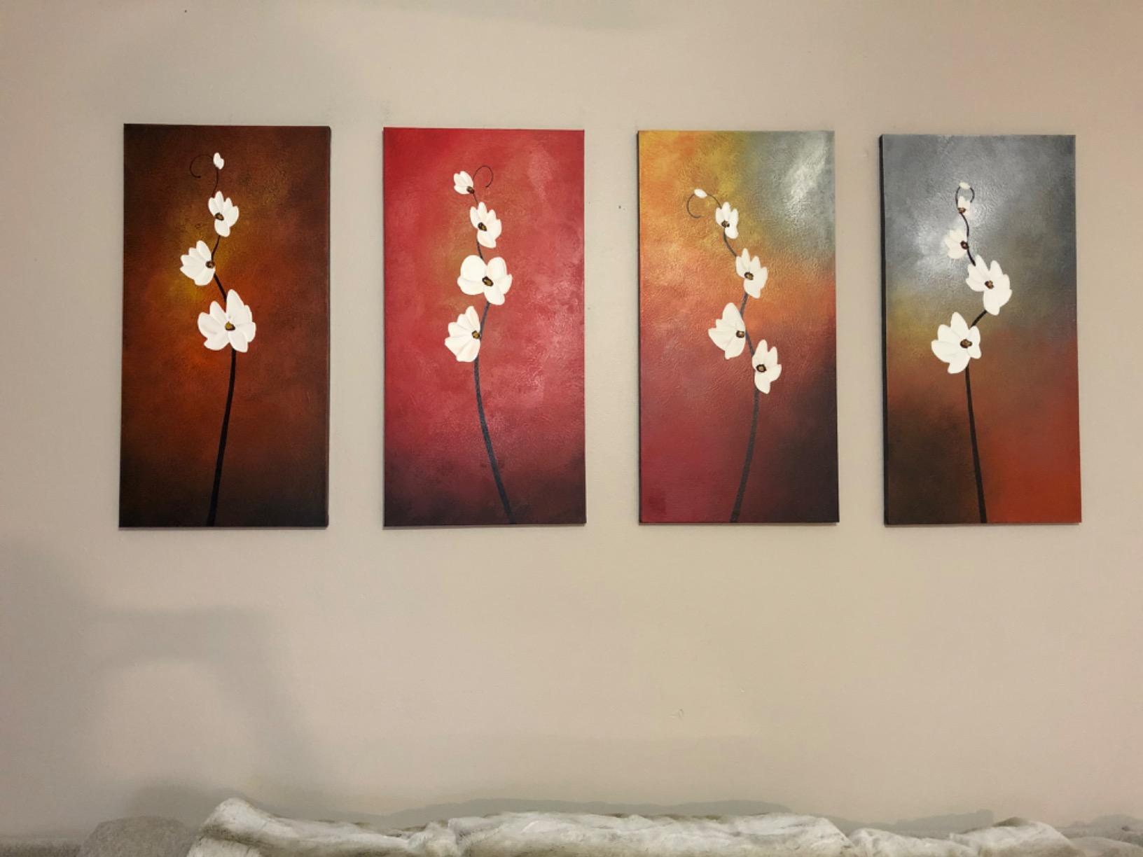 Wieco Art Colorful Flowers Oil Painting on Canvas Wall Art Ready to Hang for Living Room Bedroom Home Decoration Modern 5 Piece 100% Hand Painted Gallery Wrapped Contemporary Abstract Floral customer photo 2