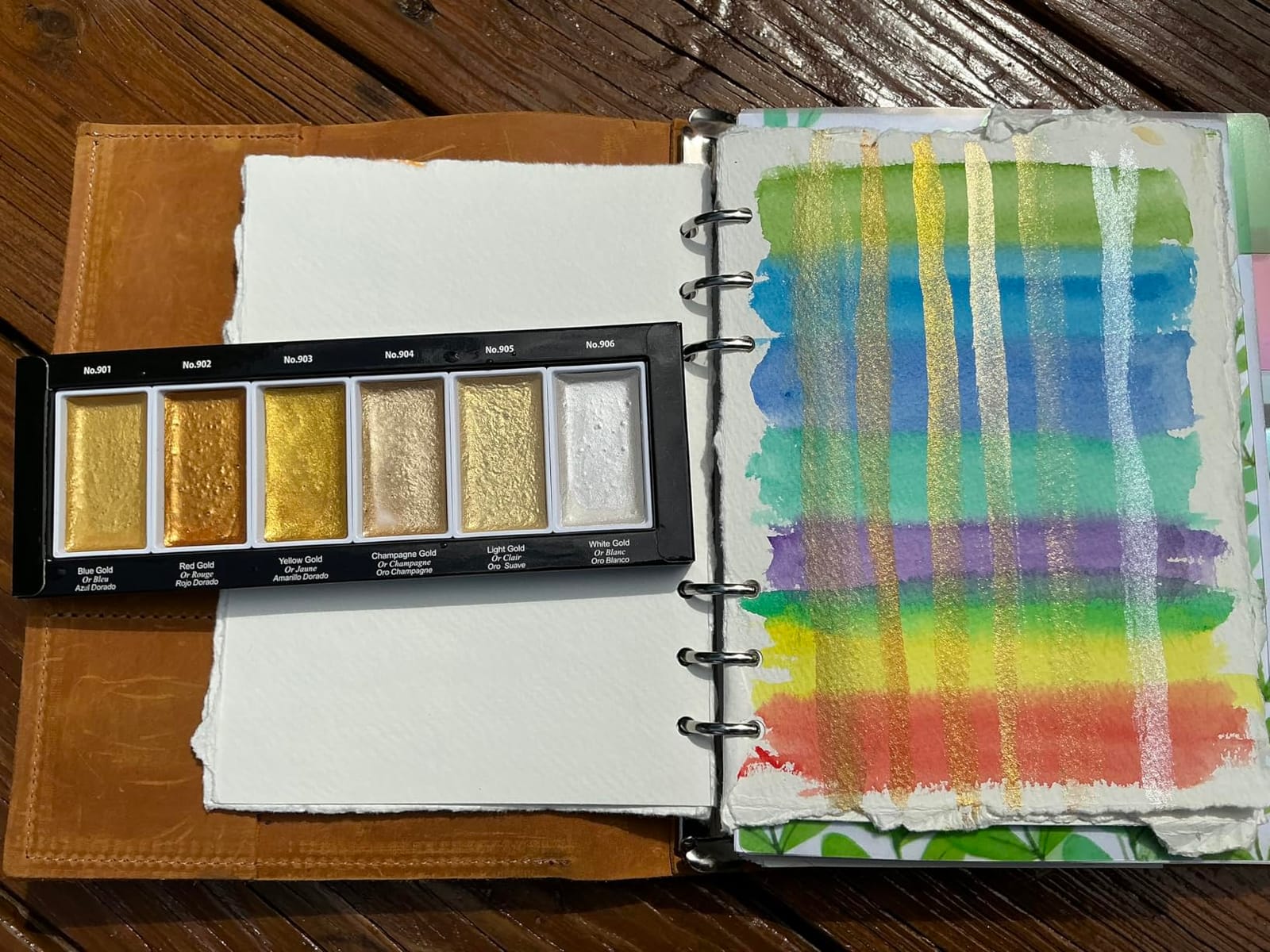 Kuretake Gansai Tambi STARRY COLORS, 6 colors set, Made in Japan | 6 pearlescent golden-sheen colors, Watercolor Paint Set, large pans, Professional Use, Artist Grade customer photo 2