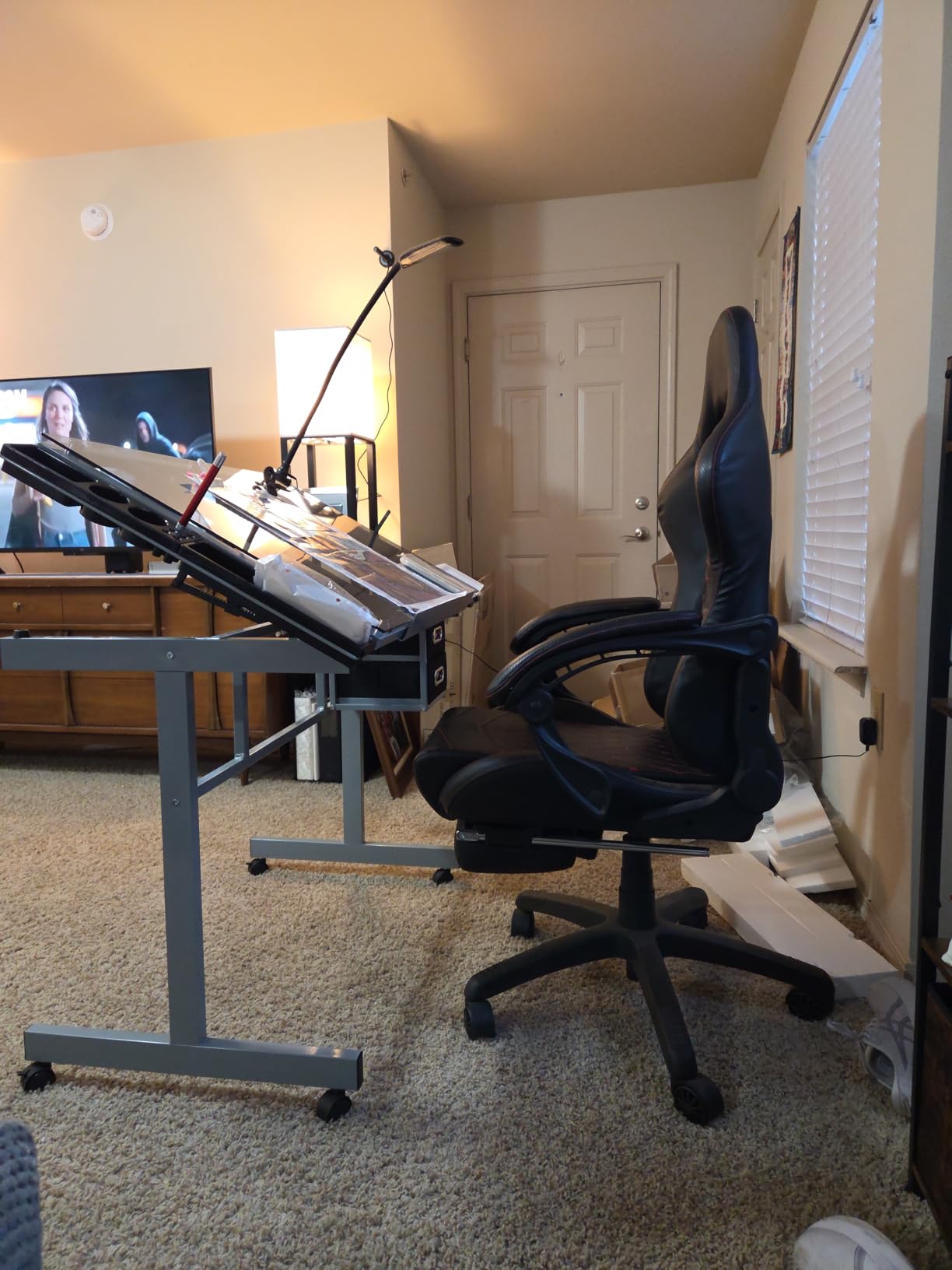 Yaheetech Glass Drafting Table with Storage, Adjustable Art Drawing Desk customer photo 2