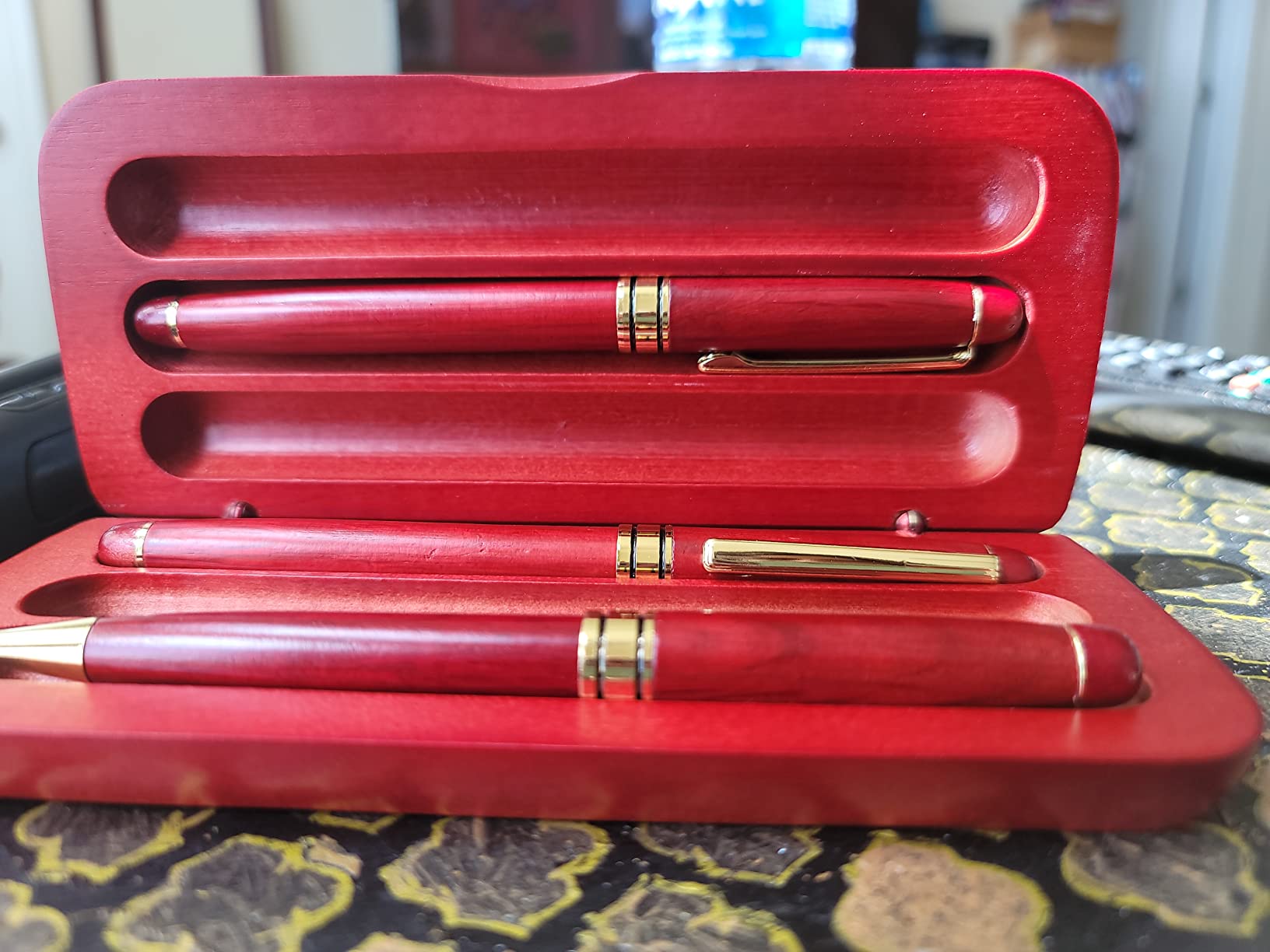 3 Pcs Wooden Pens Set with Gift Case/Best Writing Fountain Fancy Ballpoint Pen and Luxury Gel Pen with Ink Refills, Promotional Business Designer Pens customer photo 1