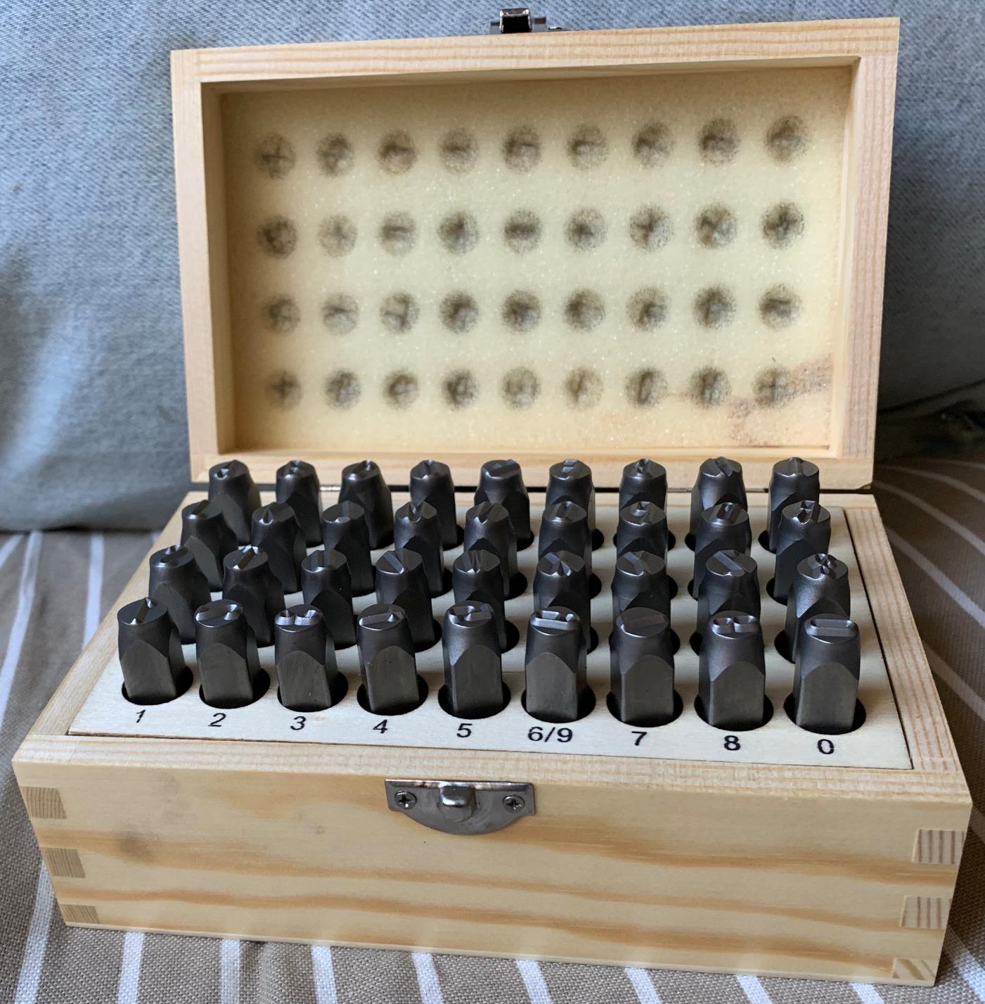 Amazon Basics Metal Stamping Kit, Alphabet and Number Stamps, 36-Piece Set with Wood Storage Case, 5/16 inch, for Leather, Wood, Metal Crafting customer photo 1