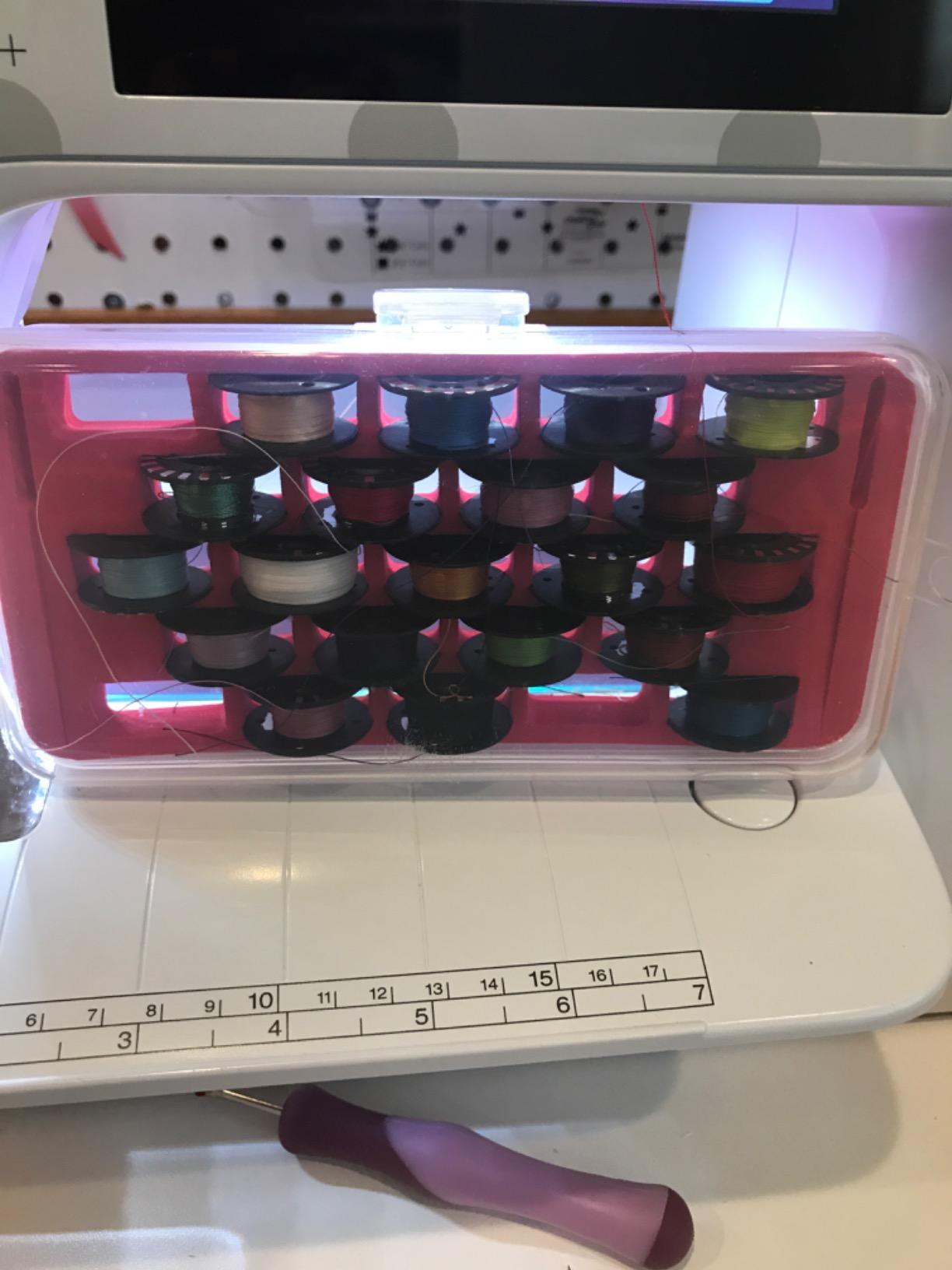 DREAMSTITCH Bobbin Case for Bernina New 7 and 8 Series Jumbo Bobbin Sewing Bobbin Storage Case and Saver Holds 23 Bobbins Box Organizer - Red customer photo 2