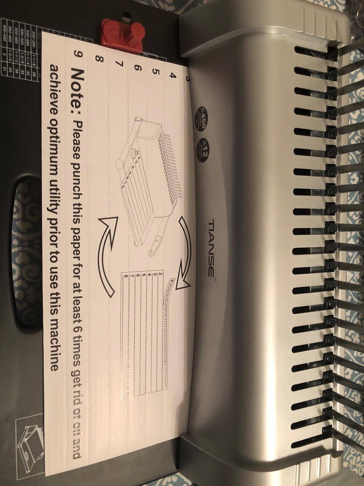 TIANSE Binding Machine, 21-Holes, 450 Sheets, Comb Binding Machines with Starter Kit 100 PCS 3/8'' Comb Binding Spines, Comb Binder Machine Book Maker Perfect for Letter Size, A4, A5 or Smaller Sizes customer photo 2