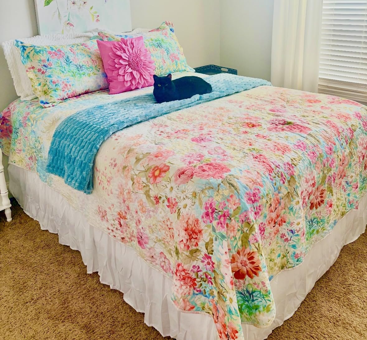 NEWLAKE Cotton Bedspread Quilt Sets-Reversible Patchwork Coverlet Set, European Gorgeous Floral Pattern, King Size customer photo 2