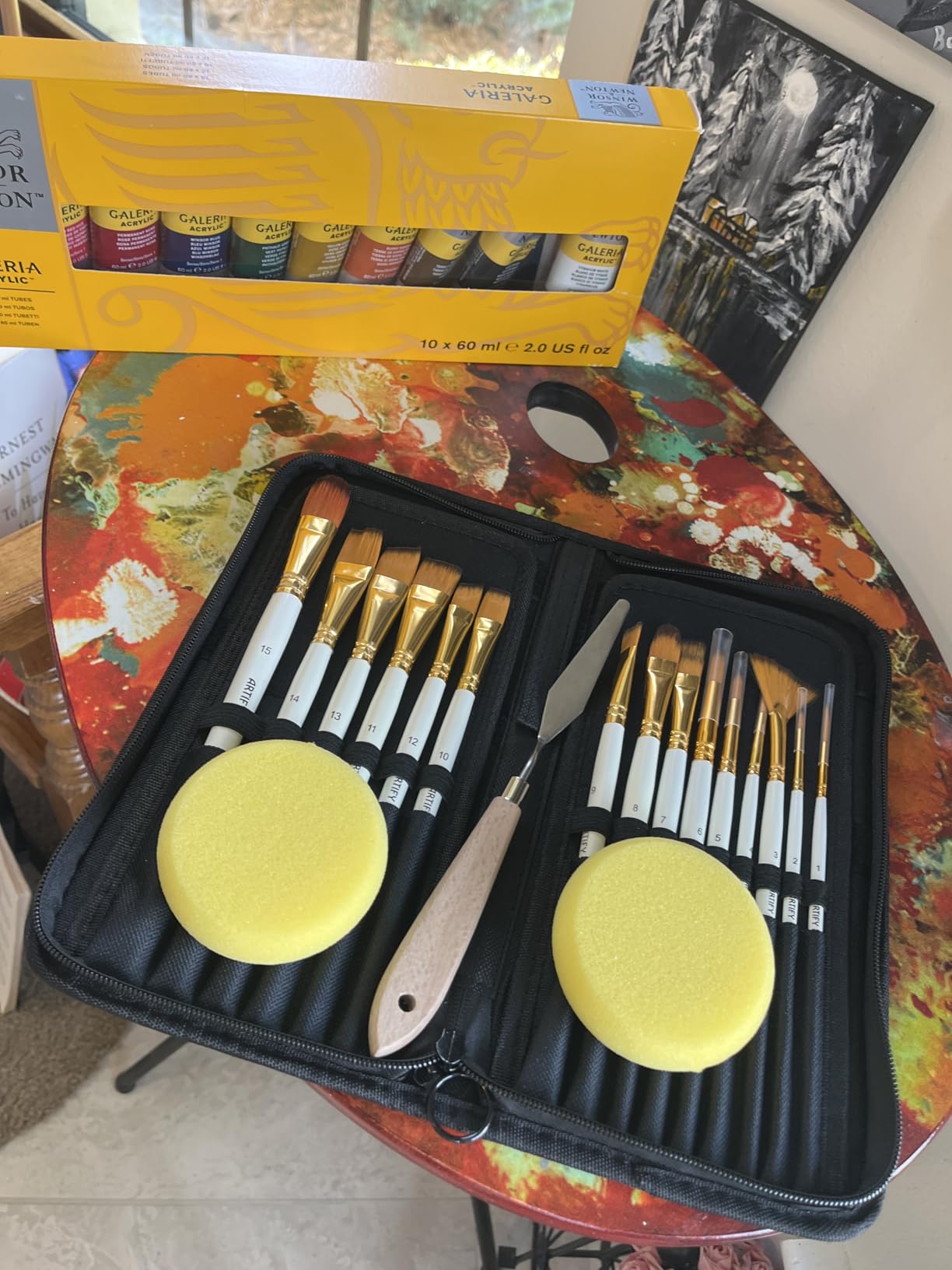 18 Piece Paint Brush Set, ARTIFY 15 Acrylic Paint Brushes, Palette Knife, and 2 Sponges, Professional Artist Paint Brushes for Acrylics, Watercolors, Gouache, Canvas, and Face Painting, Ivory White customer photo 2