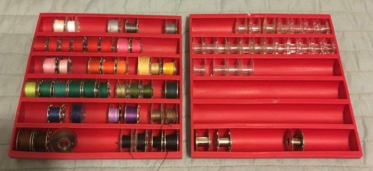 Square Bobbin Organizer – Holds 60+ Bobbins – Flexible Plastic Holder for Sewing Machine, Embroidery, & Quilting Bobbin Storage, Red customer photo 2