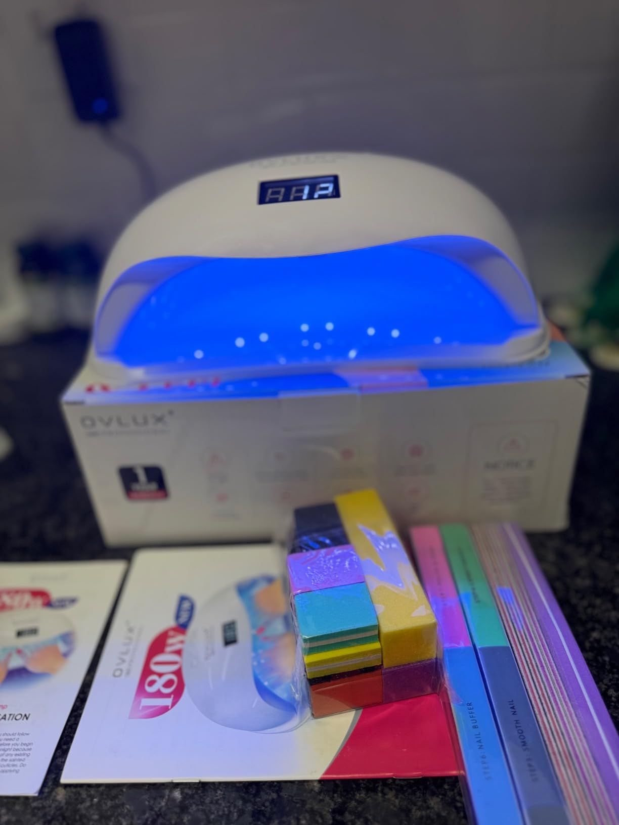 OVLUX 180W UV LED Nail Lamp Professional – Fast Gel Nail Dryer with 57 LEDs, LCD Countdown, Auto Sensor & Low Heat Mode, UV Light for Gel Nails, Salon & Home, Nail Buffer & File Set customer photo 2