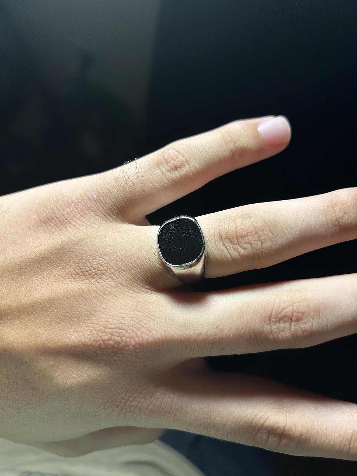 Stainless Steel Classic Simple Plain Black Enamel Signet Pinky Ring Size 4-16 customer photo 2