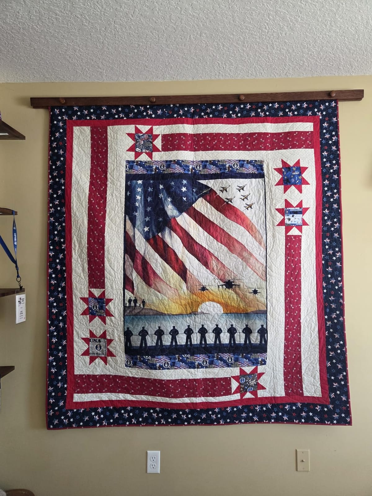 RRD Amish Made Quilt Rack Wall Mount - Rustic Tapestry Hangers for Rugs, Tapestries & Quilts - Maple Wood, Antique Slate Stain, 30' customer photo 2