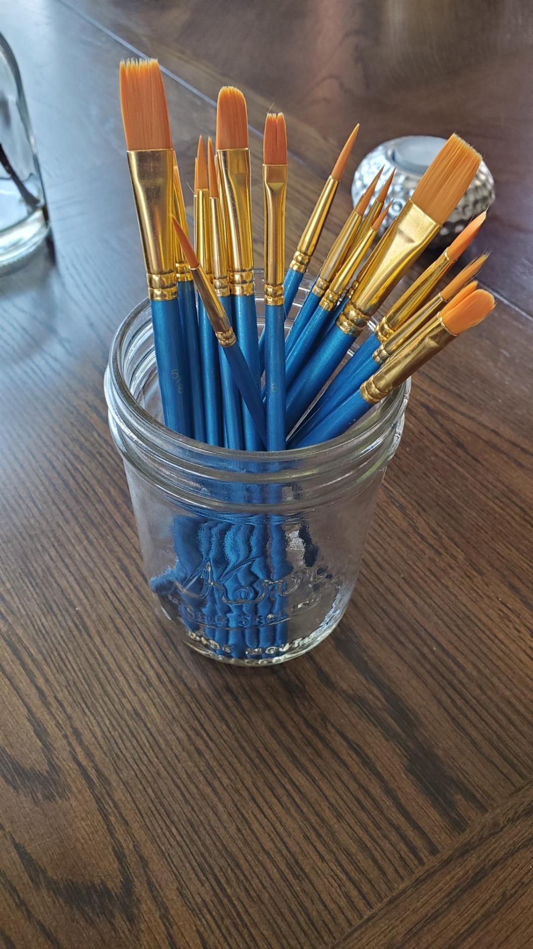 BOSOBO Paint Brush Set, 10pcs Round Pointed Tip Nylon Hair Artist Detail Paintbrushes, Professional Fine Acrylic Oil Watercolor Brushes for Face Nail Body Art Craft Model Miniature Painting, Blue customer photo 1
