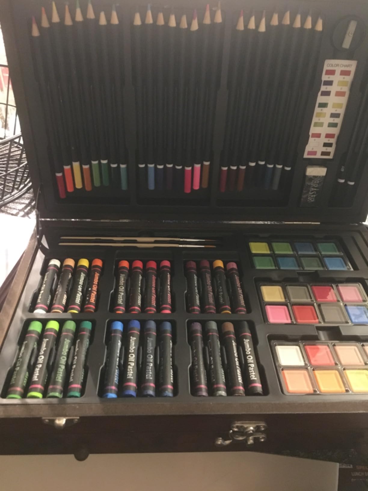 Sunnyglade 145 Piece Deluxe Art Set Wooden Art Box & Drawing Kit Cherry | Art Kit with Crayons, Oil Pastels, Colored Pencils, Watercolor Pans, Sketch Pencils, Brush, Sharpener, Eraser, Color Chart customer photo 1