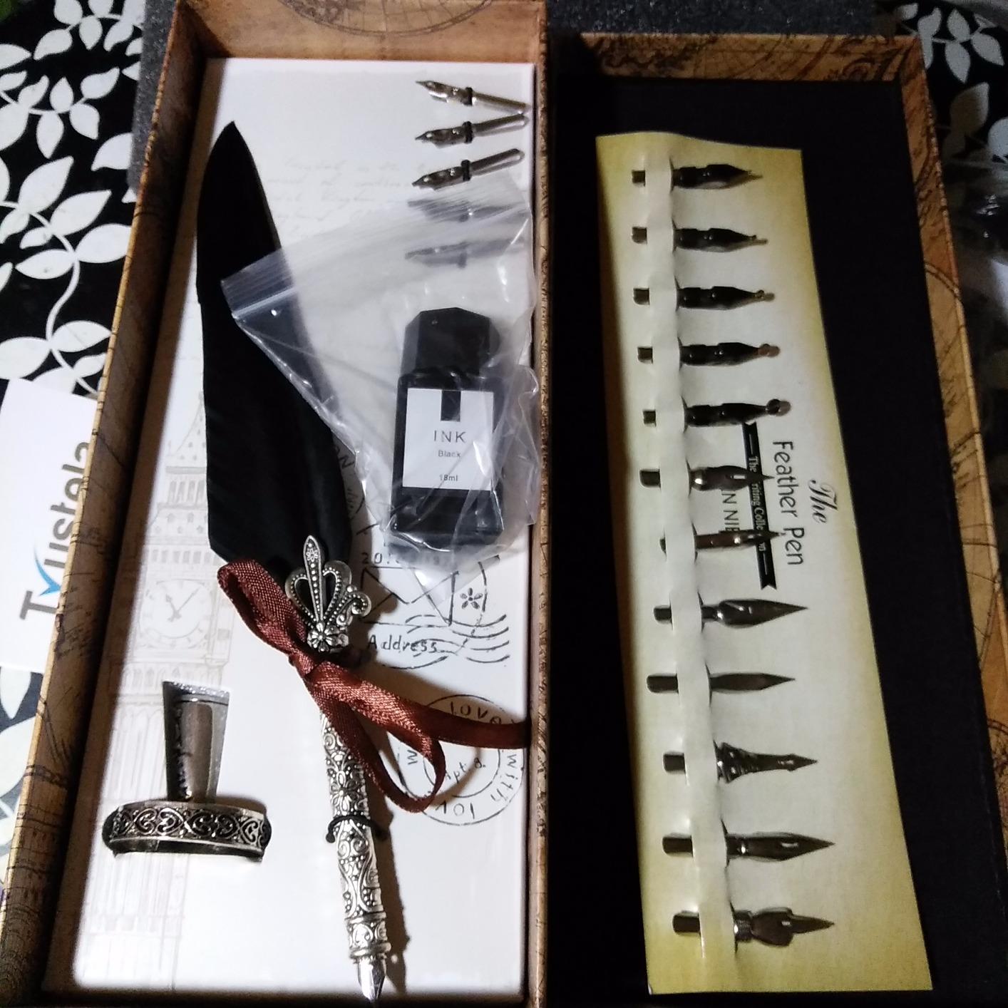 Feather Quill Pen Set - Calligraphy Dip Pen Set Includes Big Feather Pen With 18 Calligraphy Nibs And Pen Holder In A Gift Box For Writing And Antique Desk Decor (NaturalFeather) customer photo 1