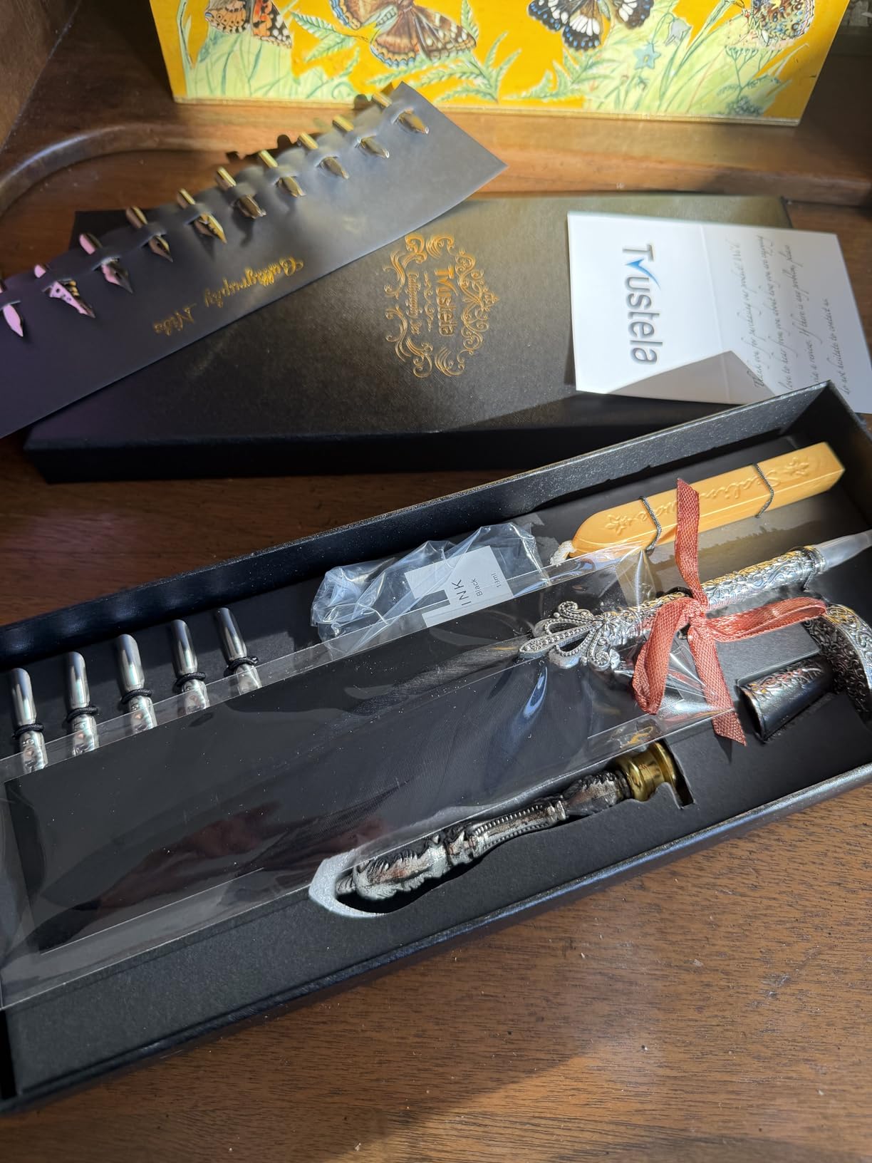 Feather Quill Pen Set - Calligraphy Dip Pen Set Includes Big Feather Pen With 18 Calligraphy Nibs And Pen Holder In A Gift Box For Writing And Antique Desk Decor (NaturalFeather) customer photo 2