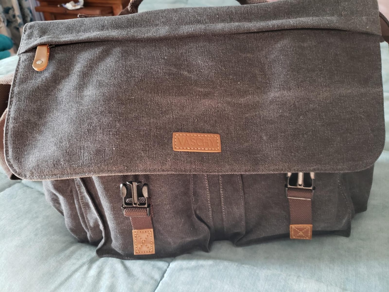 Messenger Bag for Men,VASCHY Vintage Water Resistant Canvas Satchel 14 15.6 17inch Laptop Briefcase customer photo 1