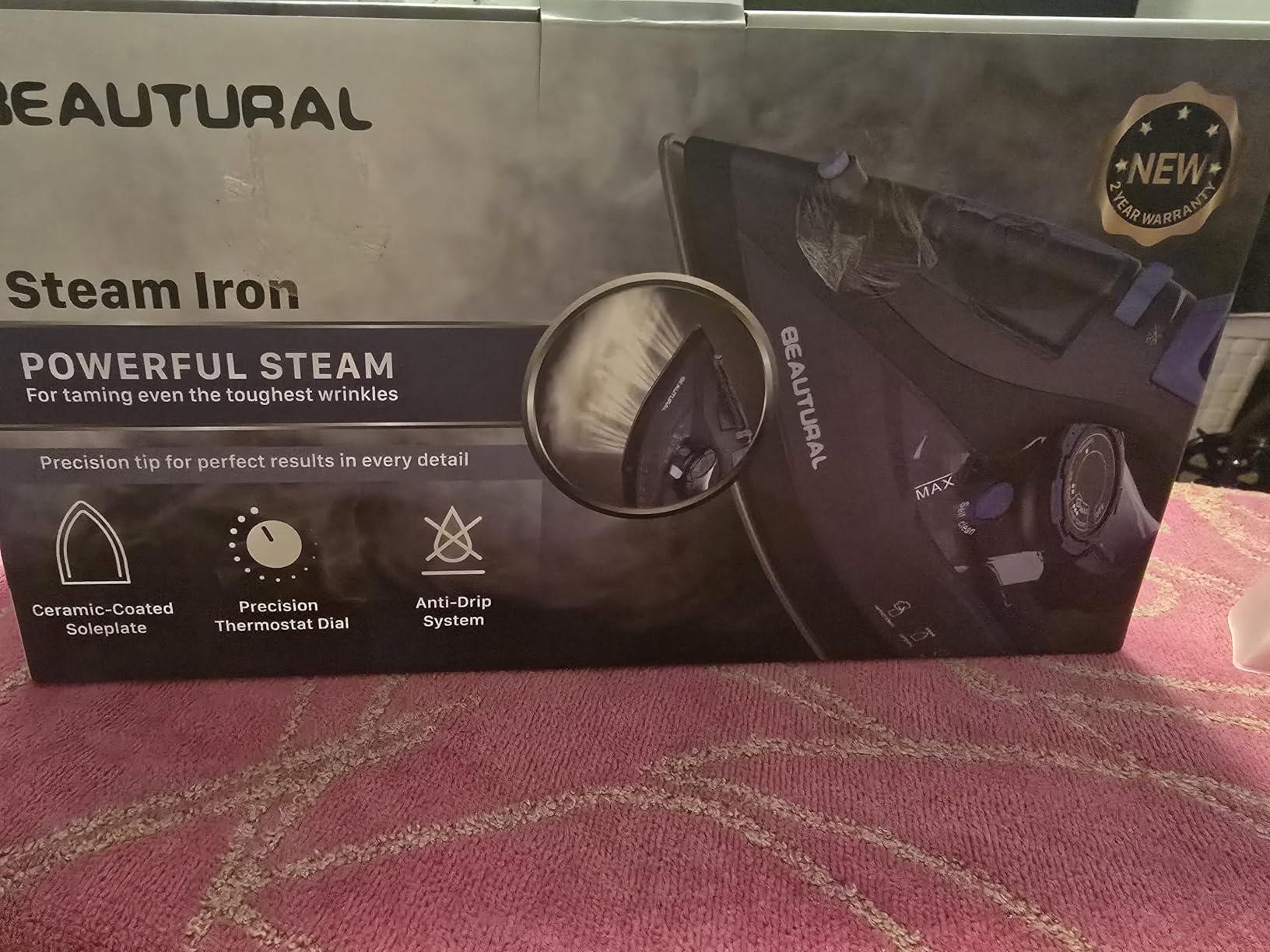 BEAUTURAL Steam Iron for Clothes with Ceramic-Coated Soleplate, 1500 Watts | Burst of Steam, 3-Way Auto-Off, Anti-Drip and Anti-Calcium, Self-Cleaning, Easy Temperature Control, Pefect for Home Use customer photo 2