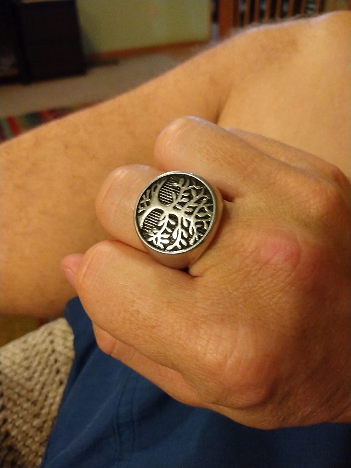Men's Stainless Steel Tree of Life Ring Vintage Classic Round Signet Biker Band Christmas Wedding Rings customer photo 1