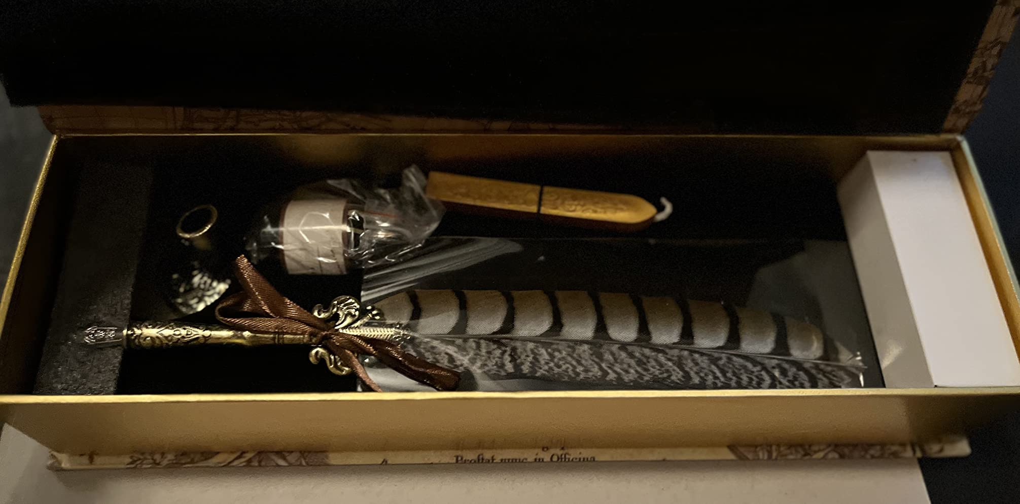 Antique Quill Pen Unique Half-Patterned Feather Pen Set with 6 Nibs 1 Bottle of Ink 1 Seal Stamp 1 Pen Holder 1 Sealing Wax LL-149 customer photo 1