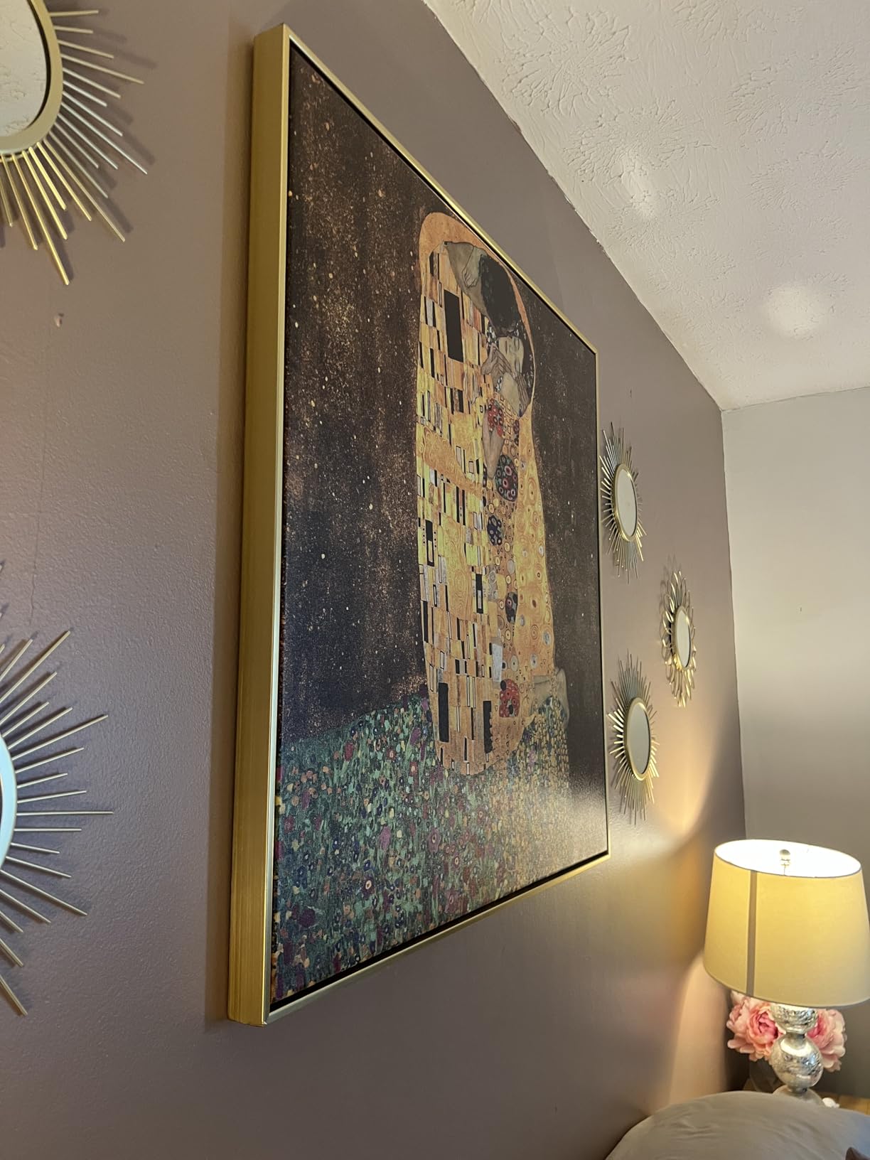 Wieco Art Framed Art the Kiss by Gustav Klimt Famous Oil Paintings Reproductions Modern Giclee Canvas Prints Canvas Wall Art with Golden Picture Frames for Wall Decor Home Decorations customer photo 2