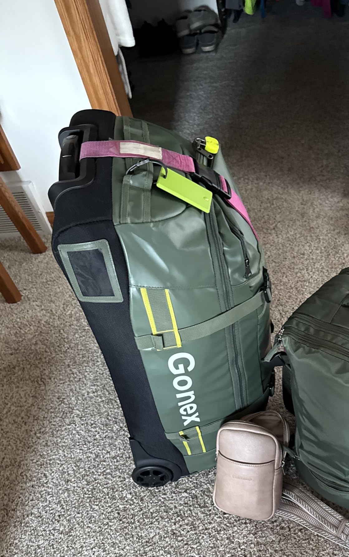 Gonex Rolling Duffle Bag with Wheels, Waterproof PVC Luggage, 33 in, Olive customer photo 2