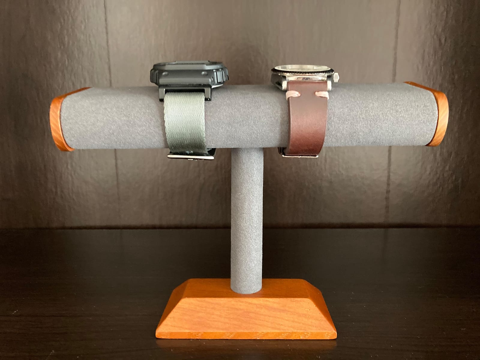 Oirlv Solid Wood T-Bar Watch Display Stand Jewelry Organizer Holder for Watch Bracelet Countertop Table Top Jewelry Tower(Grey) customer photo 1