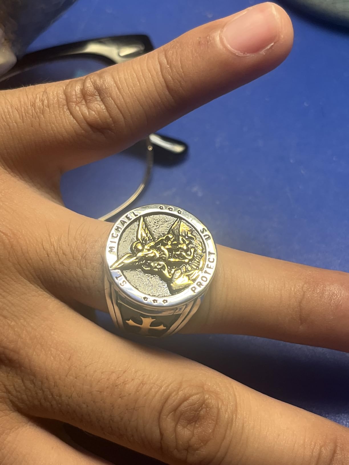HZMAN St. Michael Archangel Stainless Steel Amulet Ring,Waterproof customer photo 2