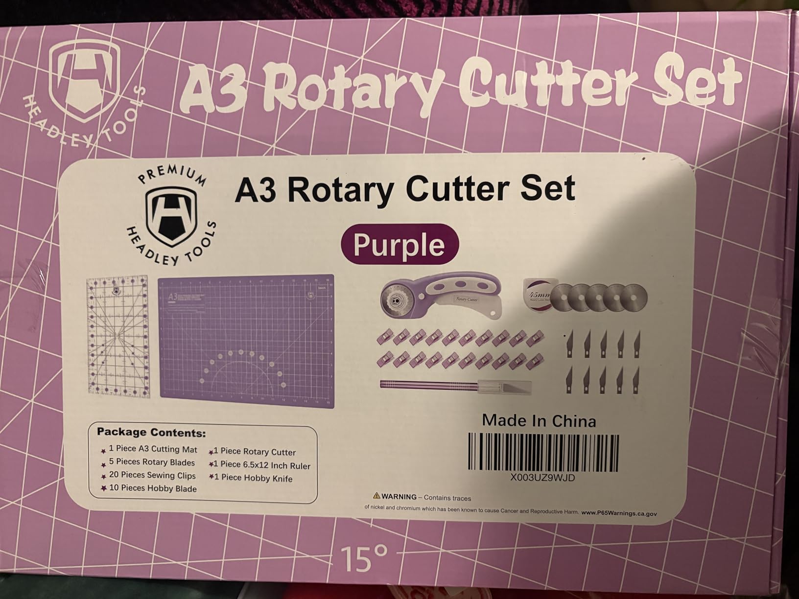 Headley Tools Rotary Cutter Set - 45mm Fabric Cutter, 5 Replacement Rotary Blades, A3 Cutting Mat, Quilting Ruler and Sewing Clips, Craft Knife Set, Ideal for Crafting, Sewing, Patchworking, Pink customer photo 2