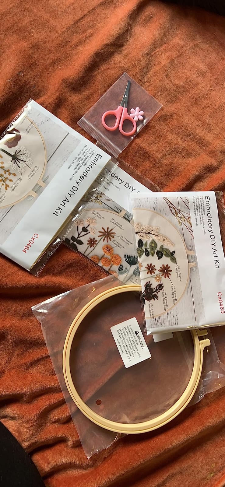 Uphome 3 Pack Embroidery Starter Kit for Beginners Stamped Cross Stitch Kits with Cute Flowers and Plants Patterns with 1 Embroidery Hoop and Color Threads for Adults Kids customer photo 2