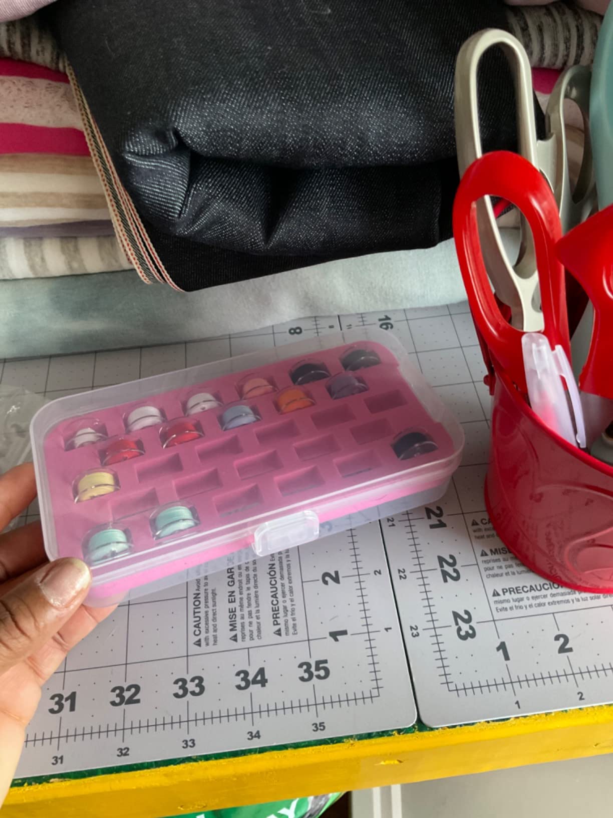 HONEYSEW Set of 2 Bobbin Box Organizers Sewing Machine bobbins Holder Contain 28 bobbins Storage Case customer photo 2
