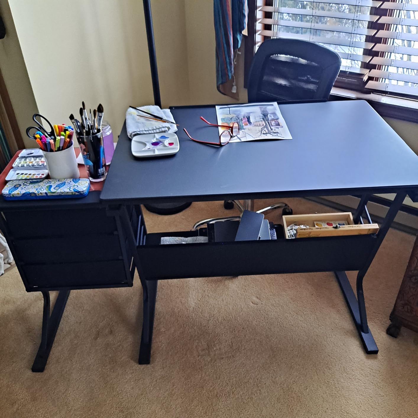 Yaheetech Tilting Drafting Table Art Craft Desk with Stool, Drawers, Black customer photo 2