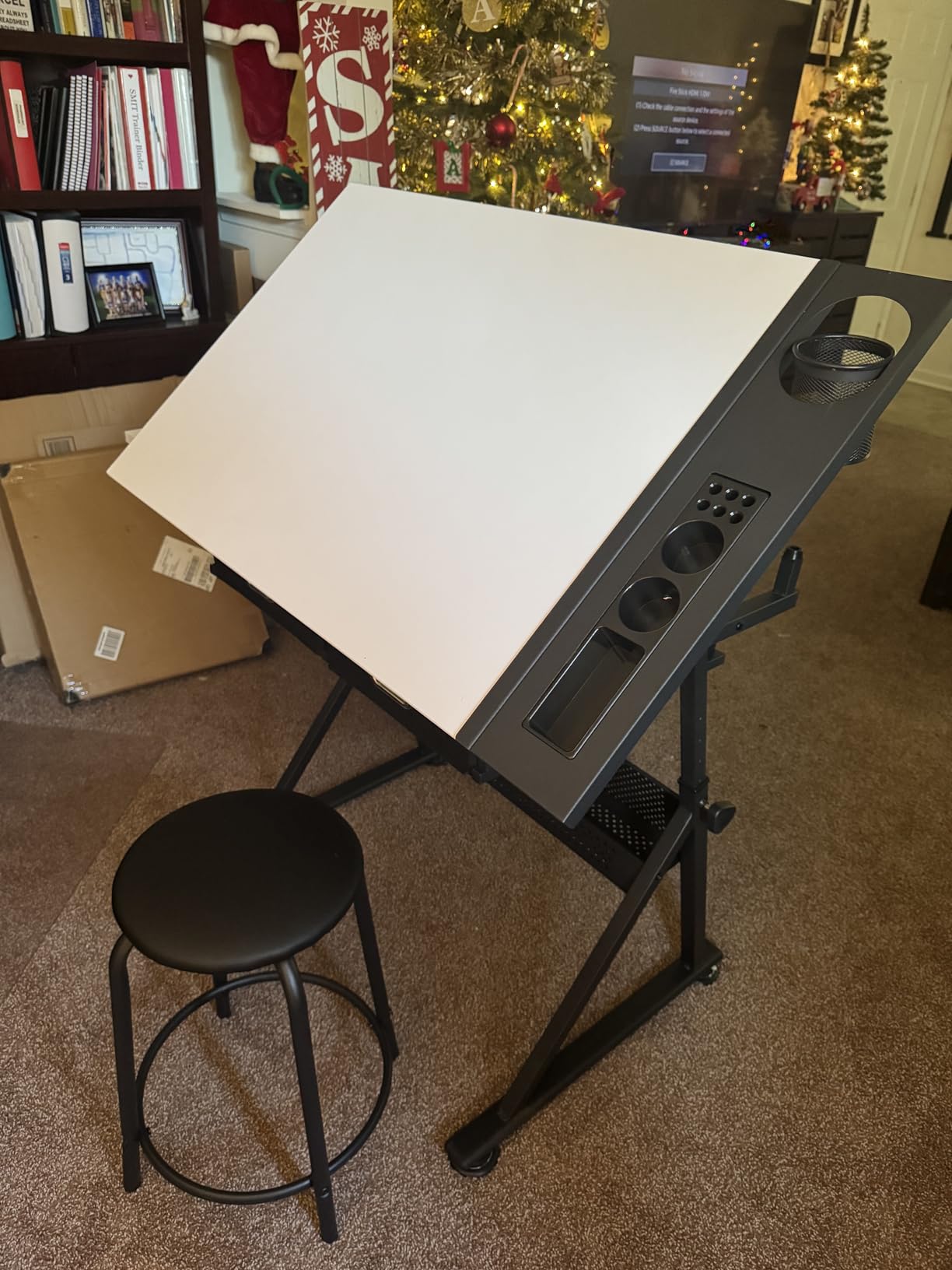 Yaheetech Adjustable Drafting Table Art Desk,Storage Drawers & Stool,Black customer photo 1