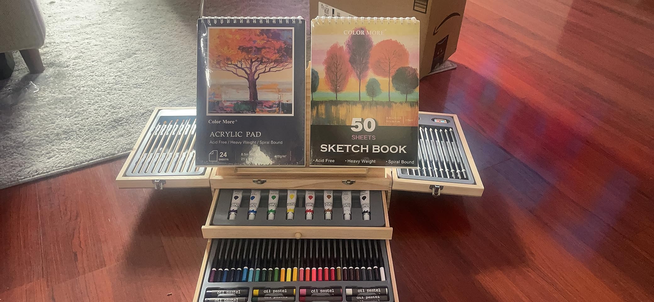 TMOL 85 Piece Deluxe Wooden Art Supplies, Art Kit with Easel, Sketching Pencils, Artist Brushes and Acrylic Pad, Art Set for Teens, Adults and Artist Beginners, Creative Gift with Wooden Case customer photo 2
