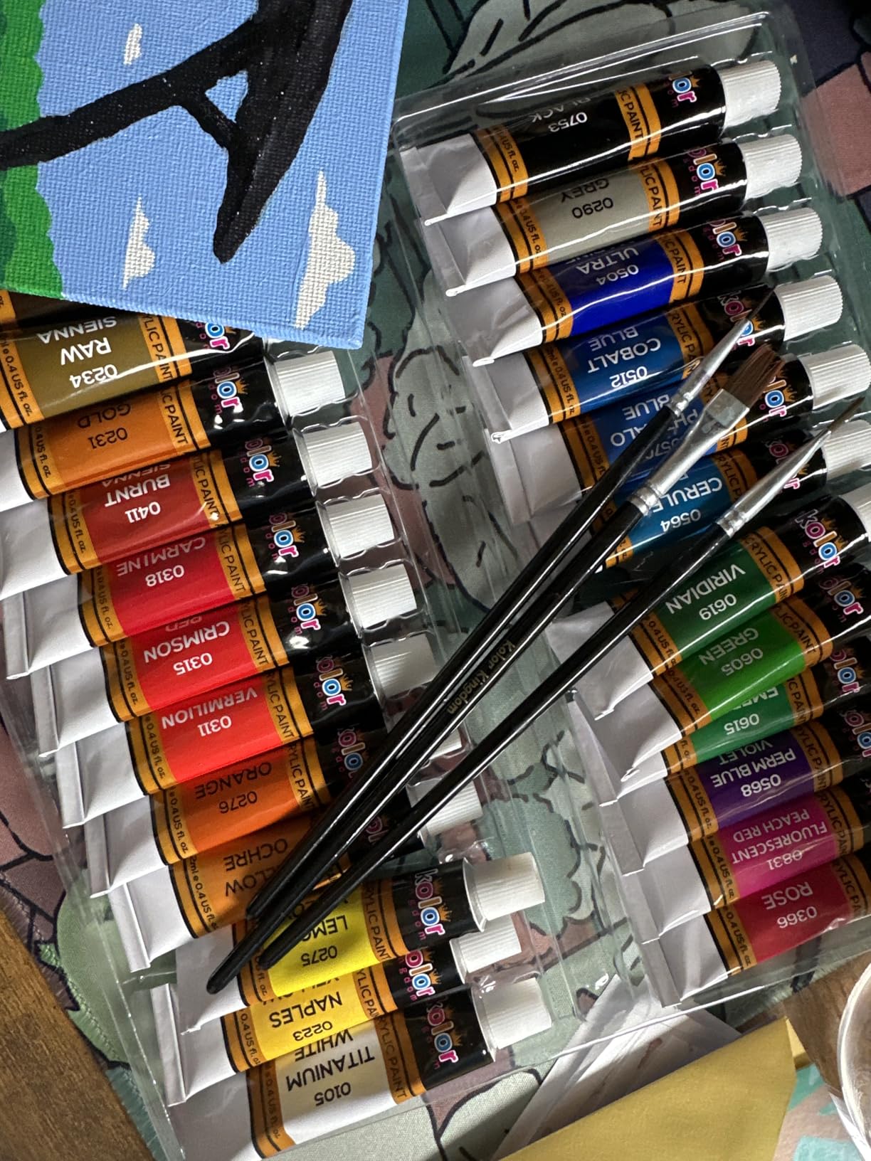 Acrylic Paint Set Canvas Art Paints 24 Colors Perfect Paint Finish (0.41oz,12 ml) With 3 Brushes - Painting Canvas, Paper, Wood, Rock, MDF, Ceramic & Fabric customer photo 1