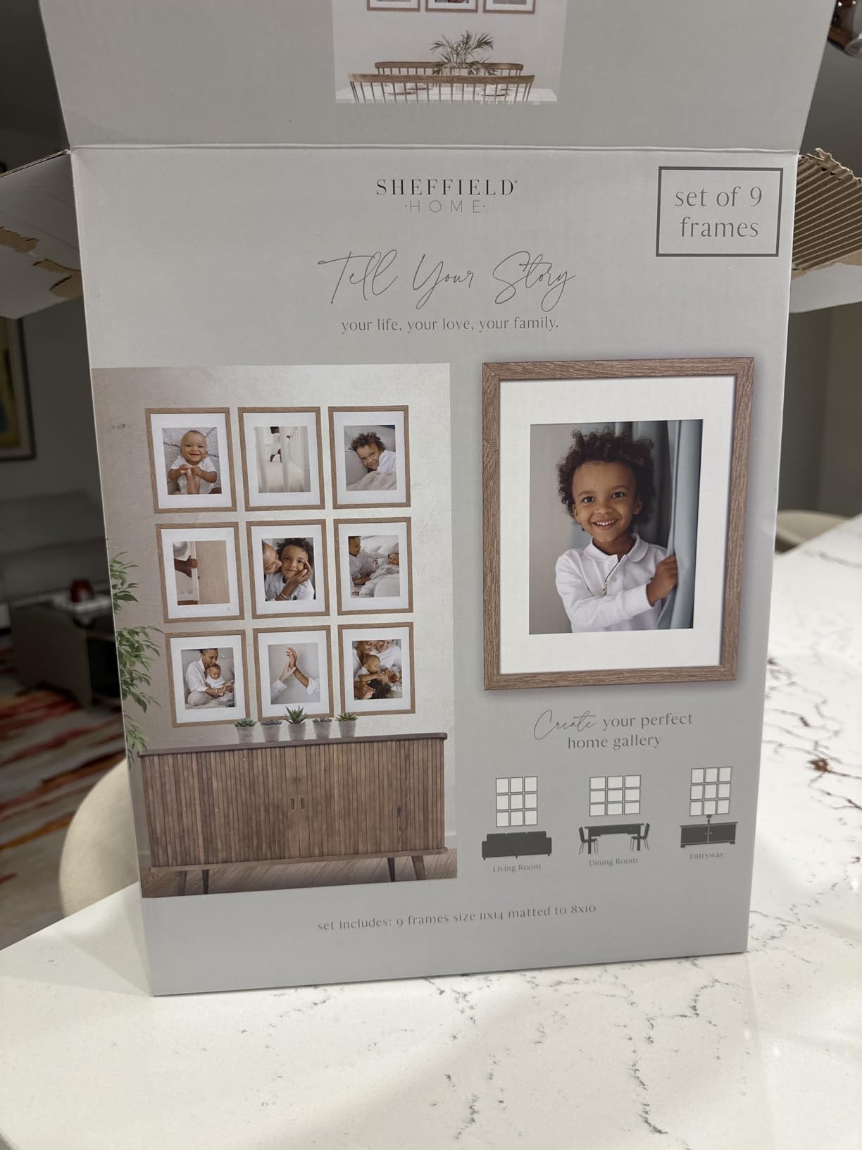 Sheffield Home 9 Piece Gallery Wall Frame Set, 12x12 in. Matted to 8x8 in. (Light Natural) customer photo 2