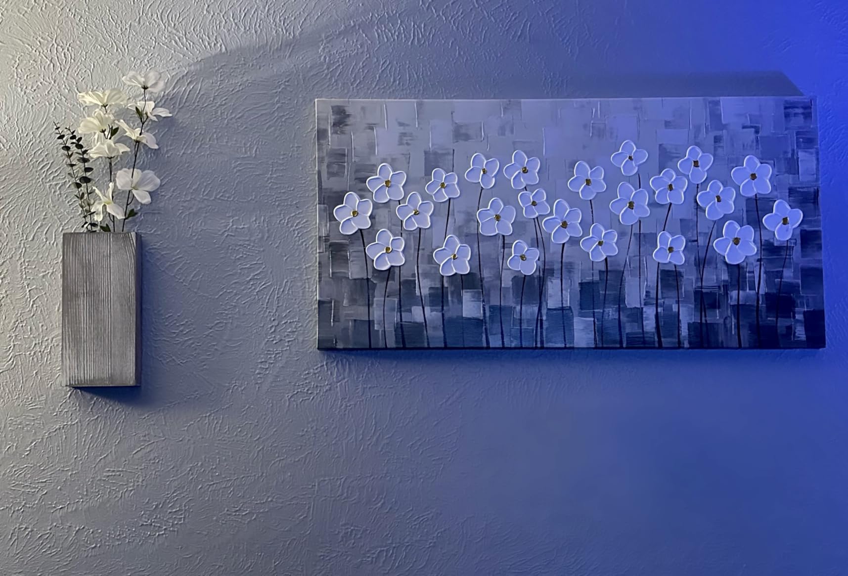 Yihui Arts Hand Painted Textured Floral Oil Painting on Canvas, Vibrant Abstract White Flower Wall Art with Colorful Swirls, Modern Home Decor for Living Room Bedroom customer photo 2