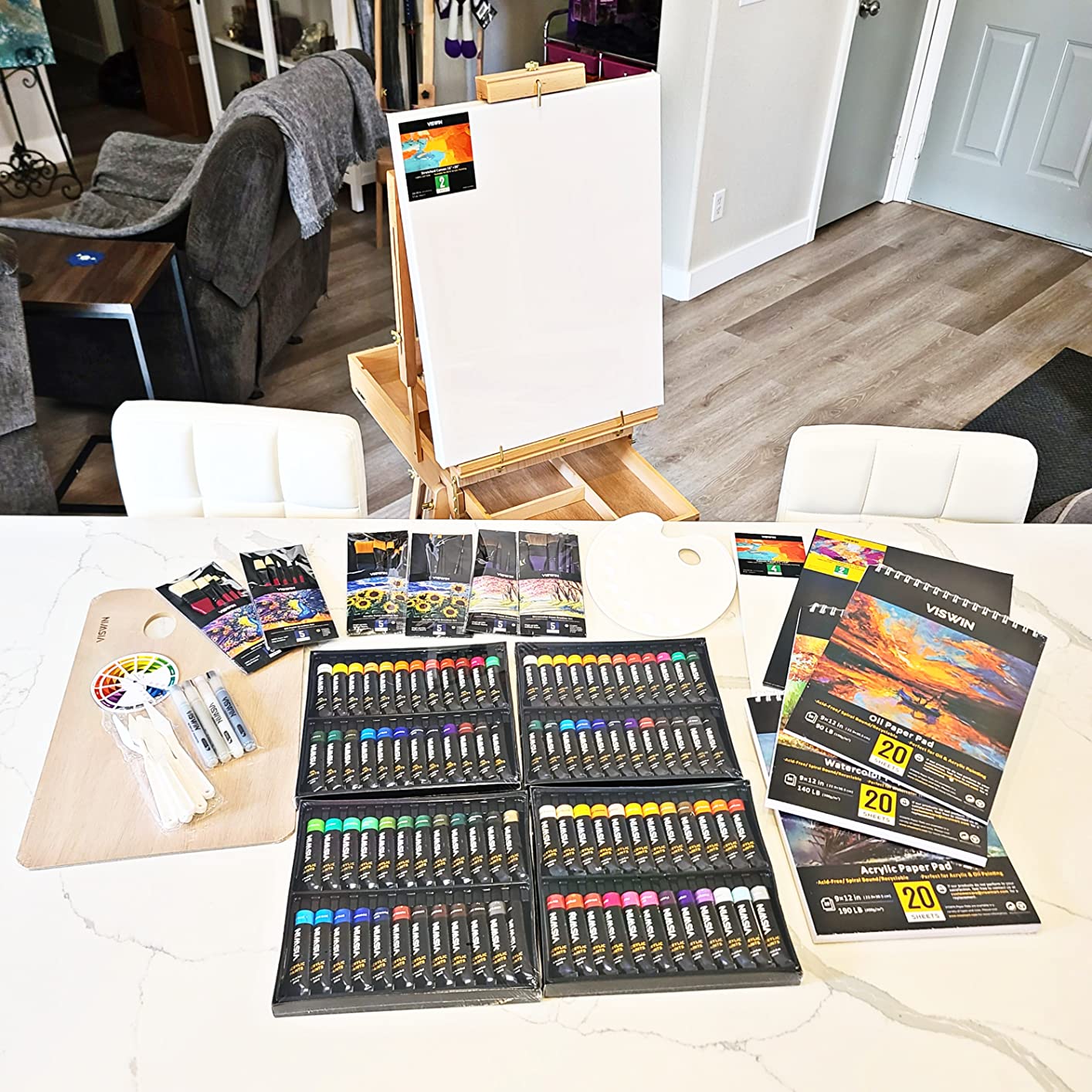 Professional All-in-One Art Painting Kit with Beech Wood French Easel, 96 Acrylic, Watercolor & Oil Paint Set, Canvases, Painting Set with Supplies for Adults, Artists, Beginners customer photo 1
