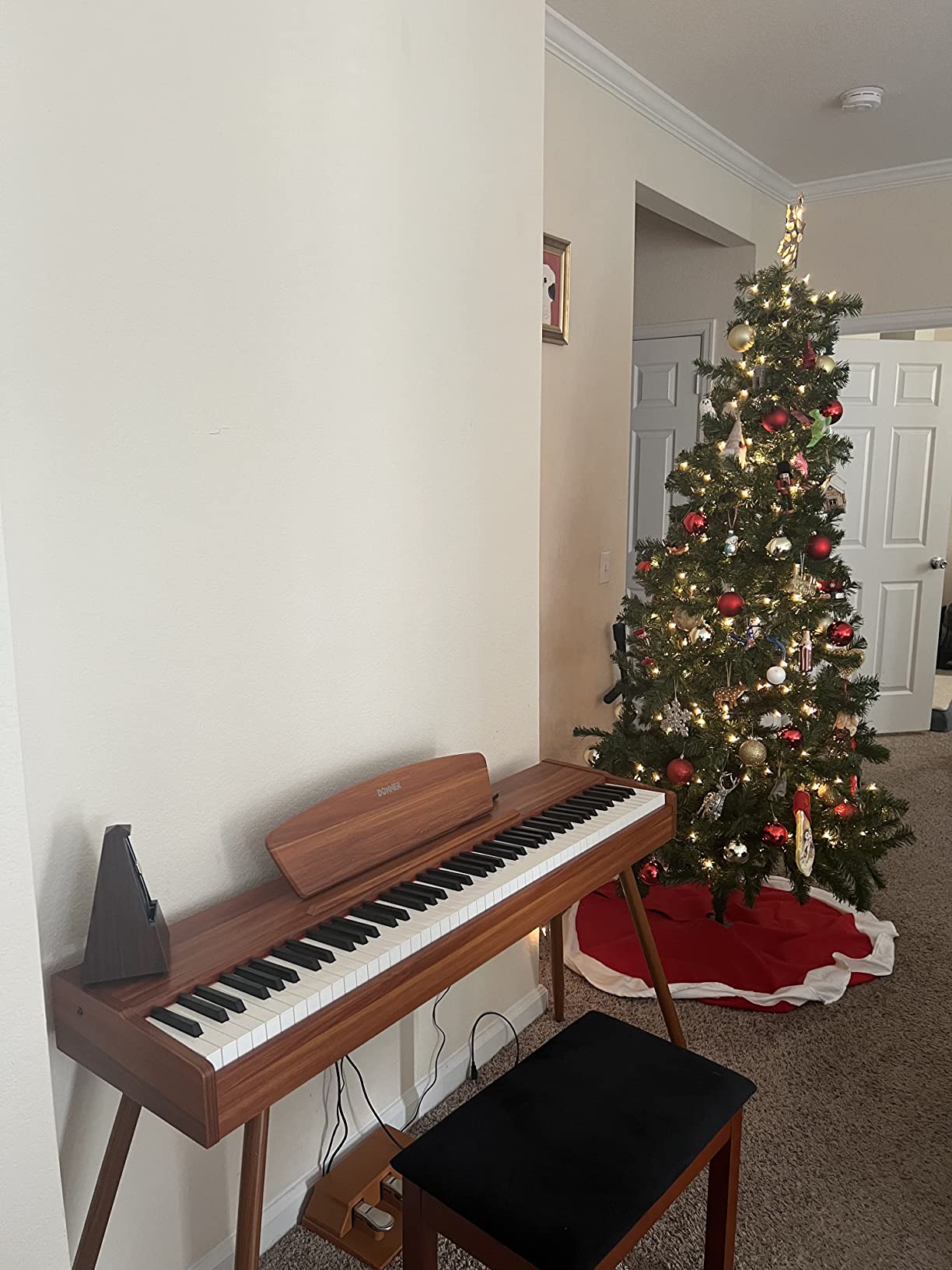 Donner DDP-80 Digital Piano 88 Key Weighted Keyboard, Full-size Electric Piano for Beginners, with Sheet Music Stand, Triple Pedal, Power Adapter, Supports USB-MIDI Connecting, Retro Wood Color customer photo 1
