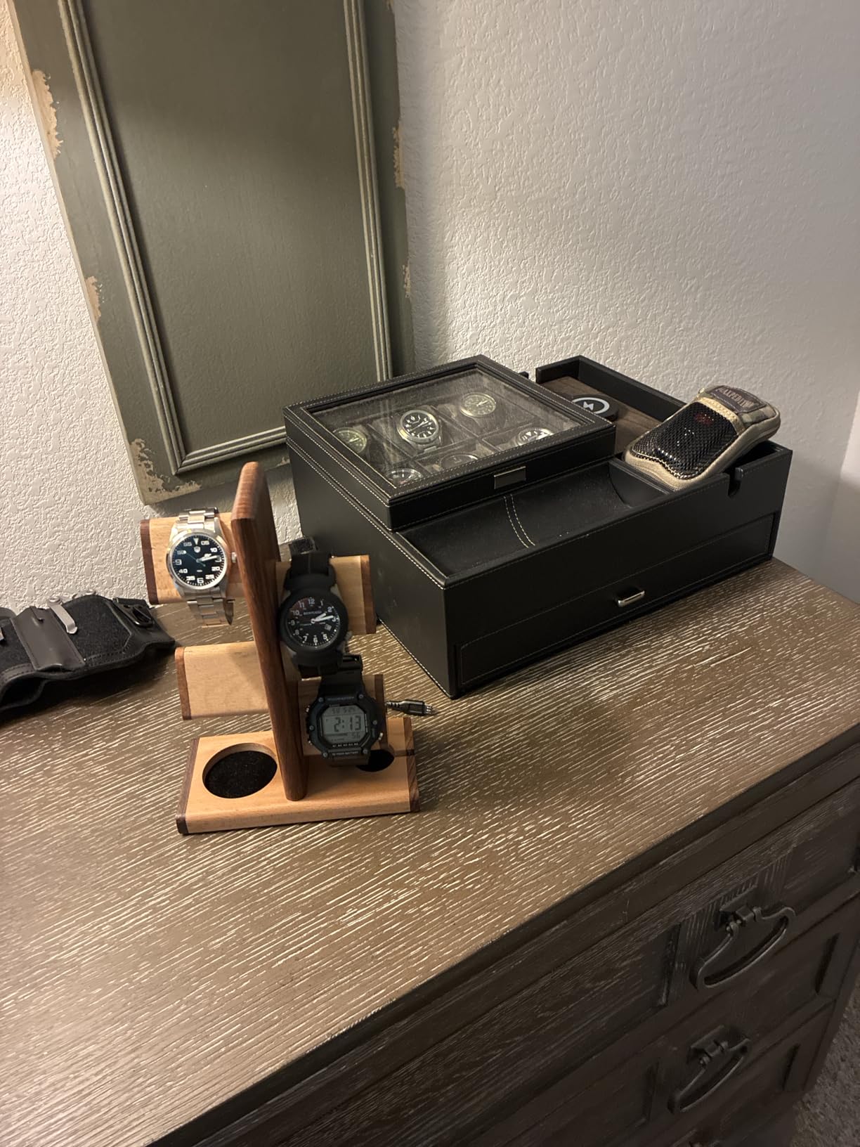 DEALS ABHANDICRAFTS - Watch Stand 5 in One Multiple Watch Display Tower for men, Charging Station Jewelry Organizer for Rings, Coins, Gifts for MOM, DAD, Grandparents, assembly NOT required. customer photo 2