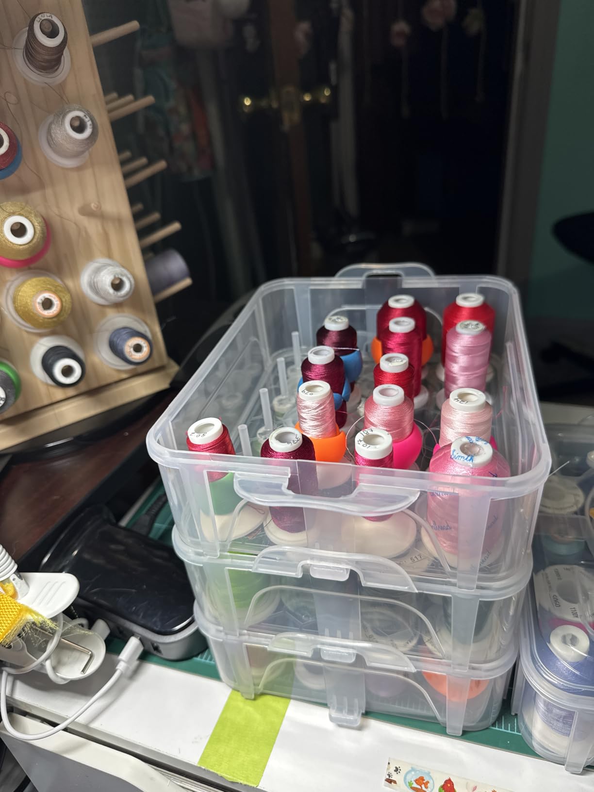 New brothread 4 Layer Stackable Clear Storage Box Organizer | Holding 80 Spools, to Store Home Embroidery & Sewing Thread Spools (Spool Size Required: Height≤2.2