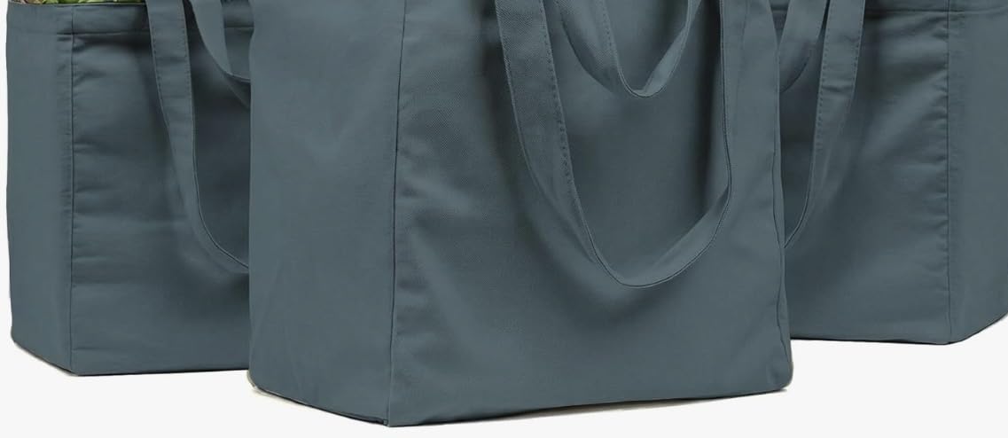 VeraMia Canvas Grocery Bag 3pc XL Set with Real Pockets, Long Shoulder Strap and Short Handle. Heavy Duty, Foldable, Washable customer photo 1