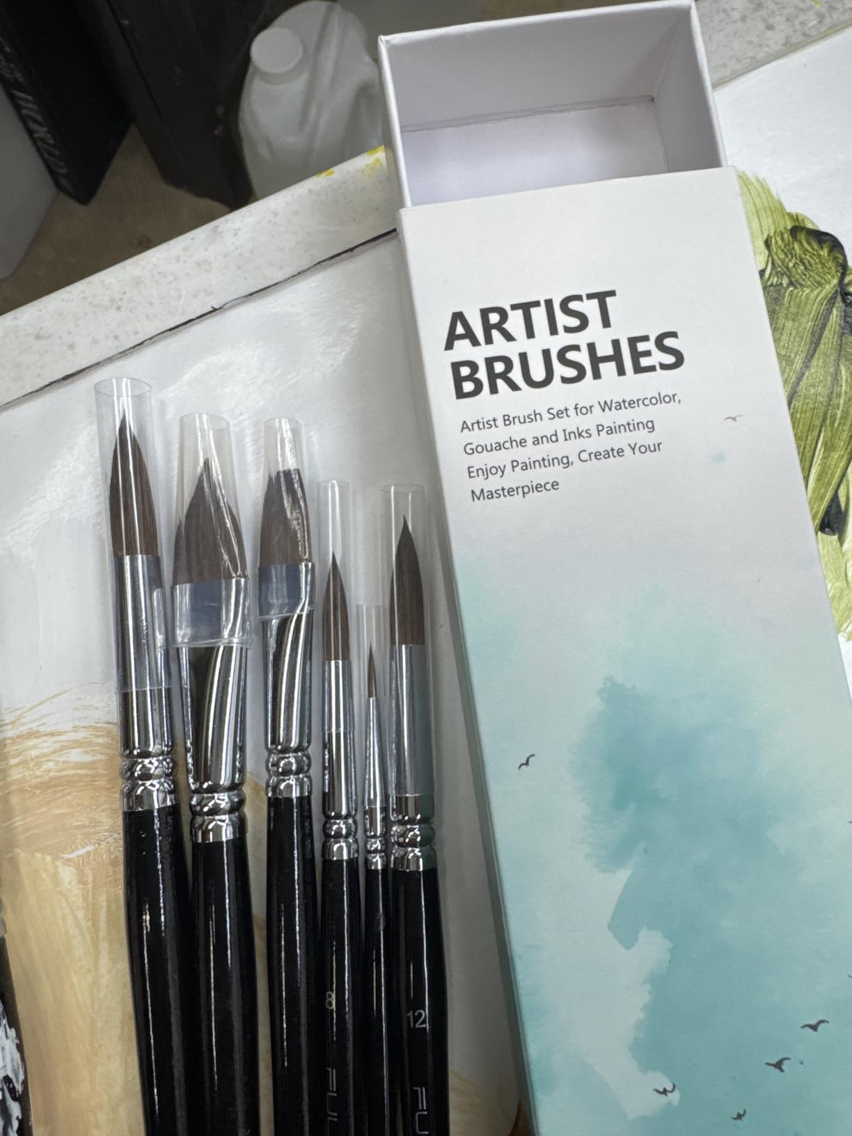 Watercolor Brushes Professional, Fuumuui 8Pcs Sable Paint Brush Set Variety Shapes with Flat, Round Pointed, Cat's Tongue Oval Wash Perfect for Watercolor Acrylic Gouache Inks Painting customer photo 2