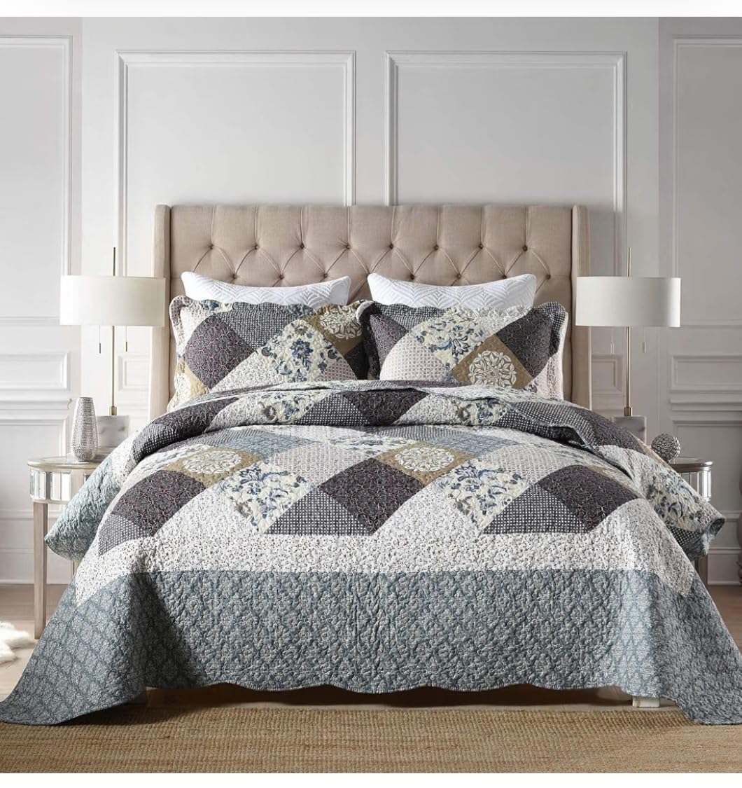 Travan 3-Piece Quilt Set Quilted Bedspread Cotton Coverlet Set Floral Printed Oversized Quilted Bedding Set with Shams for All Season, Green Vine, King Size customer photo 2