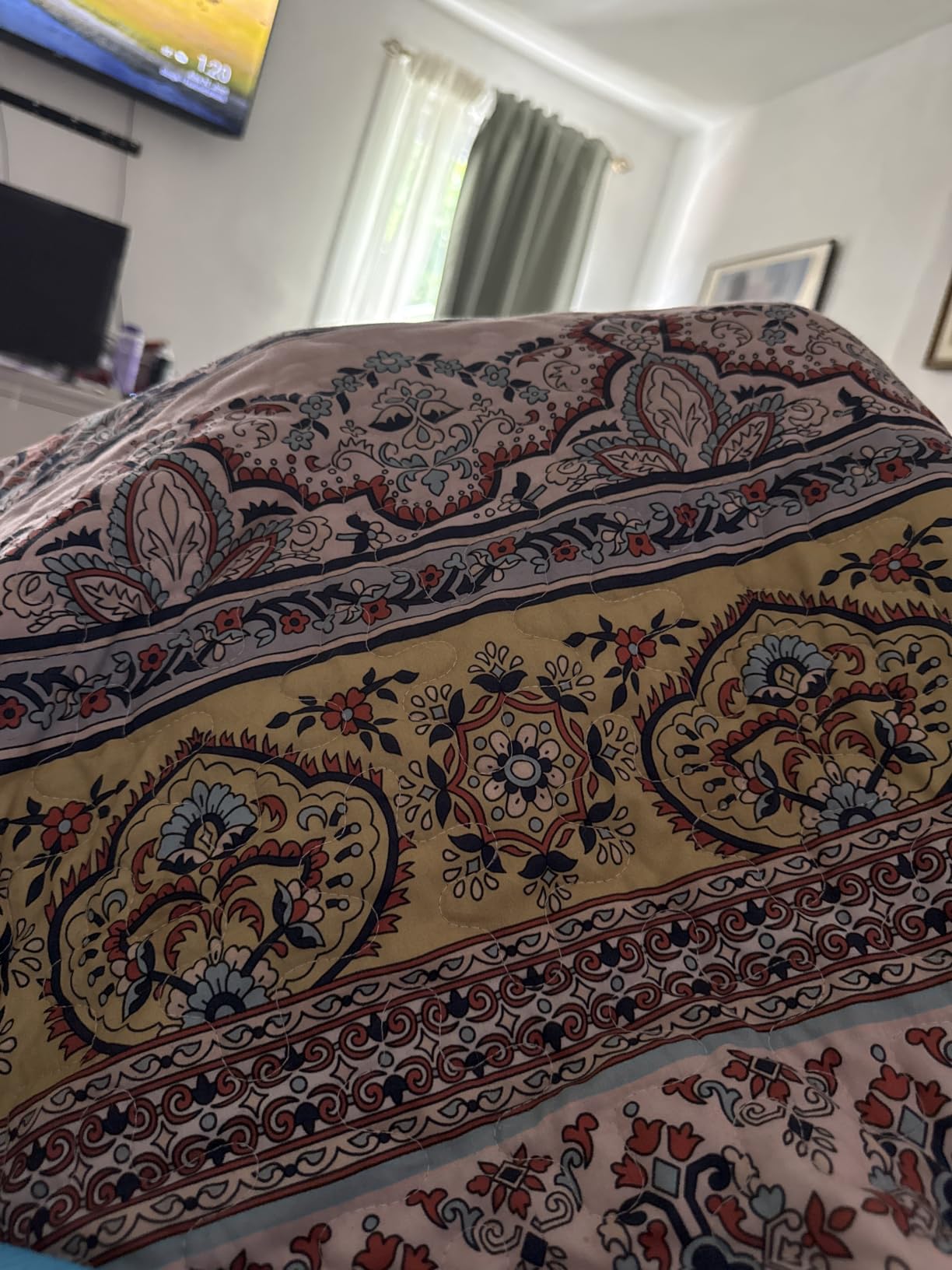 WONGS BEDDING Boho Quilts Queen Size, 3 Pieces Bedspread Bedding Set, Blue customer photo 1