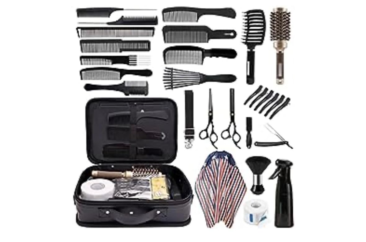 Hair Cutting Scissors Shears Kits, 29 pcs Professional Haircut Scissors Set for Barber, Salon, Home, Complete Hair Cutting Kit Includes Barber Bag, Thinning Scissors, Combs, Barber Cape... customer photo 1