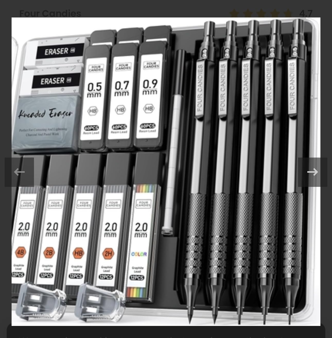 Four Candies 25PCS Mechanical Pencil Set, 0.5, 0.7, 0.9 & 2mm, Storage Case customer photo 2