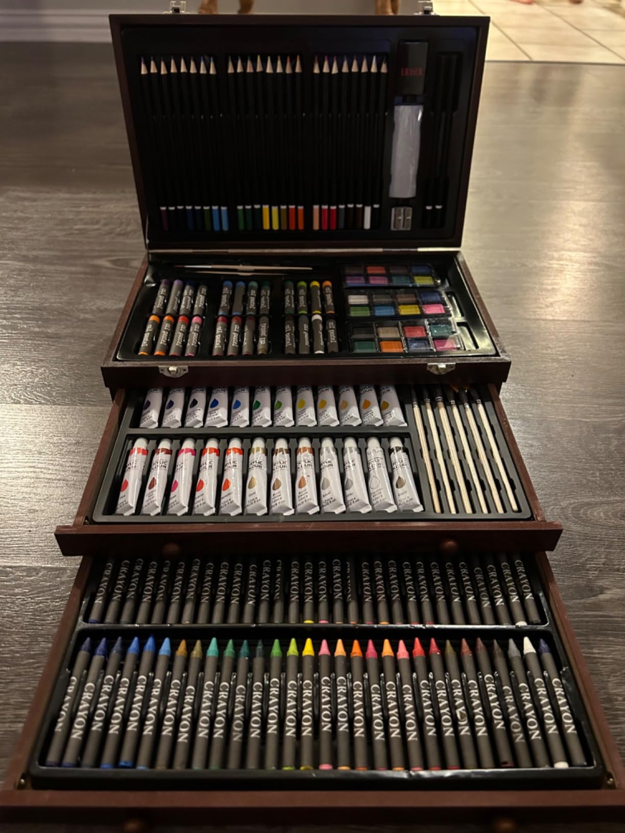 194 Piece Deluxe Art Set, Painting Drawing Art Supplies with 4 Drawing Pads, Acrylic Paints, Crayons, Colored Pencils Set in Wooden Case, Art Kit Gift Box for Kids, Teens, Adults, Artists, Beginners customer photo 1