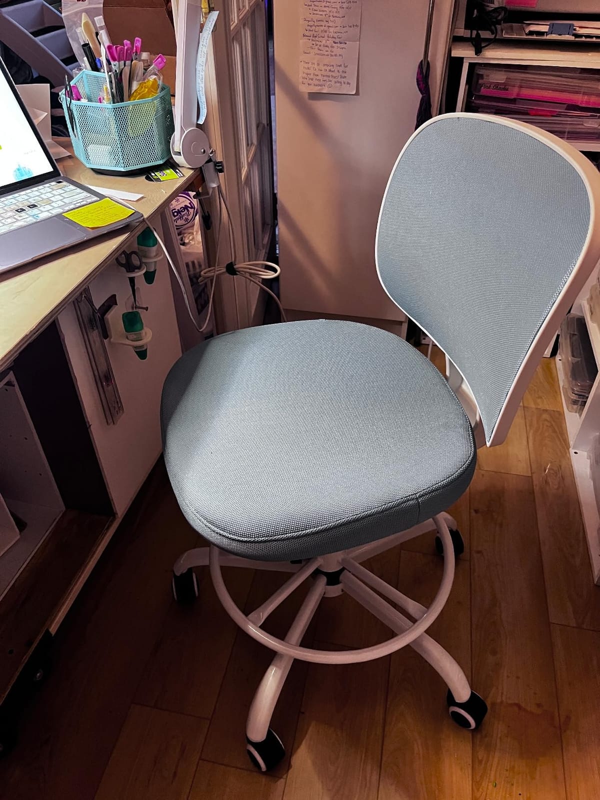 Primy Tall Drafting Desk Chair - Armless, Adjustable Height, Mesh Back, Rolling, Standing Desk Chair for Art Room, Office or Home (Light Blue) customer photo 1